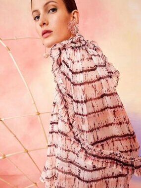 NWT ULLA JOHNSON Aberdeen Silk Mini Dress in Blush Tie Dye XS $695